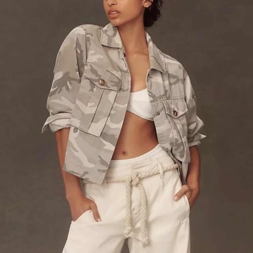 Dolan Left Coast by Anthropologie Camo Utility Jacket Gray Snap Buttons Small